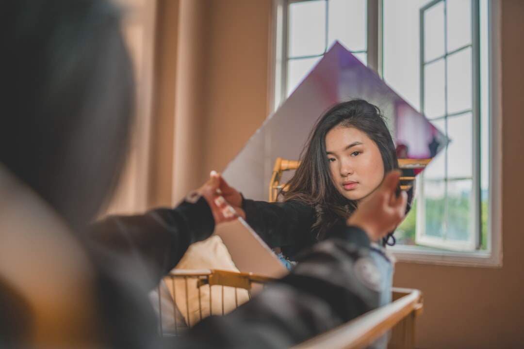 woman practicing speech in mirror