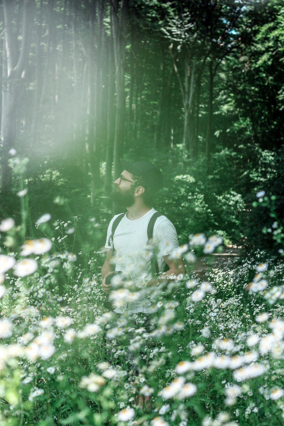 person meditating in nature